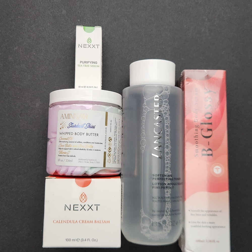 Skincare Bundle – Aminnah, Nexxt Cream & Serum, Lancaster Toner, B-Glossy Serum